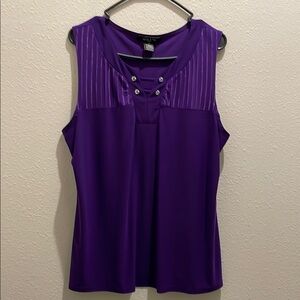 Purple Ribbed Tank Top with Embellished Neckline